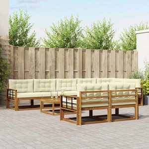 vidaXL Set de canapele de exterior cu pernă 9 pcs Natural și Crem imagine