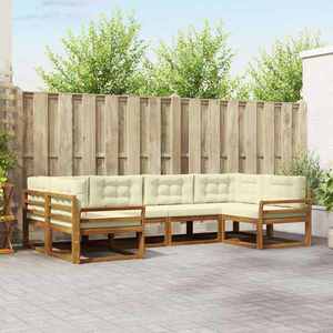vidaXL Set de canapele de exterior cu pernă 6 pcs Natural și Crem imagine