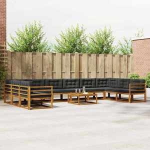 vidaXL Set de canapele de exterior cu pernă 11 pcs Natural și Antracit imagine