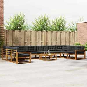 vidaXL Set de canapele de exterior cu pernă 11 pcs Natural și Antracit imagine