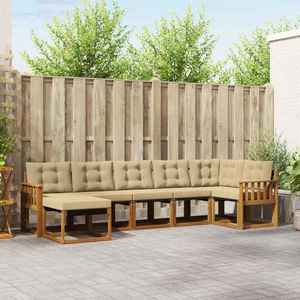 vidaXL Set de canapele de exterior cu pernă 7 pcs Natural și Bej imagine
