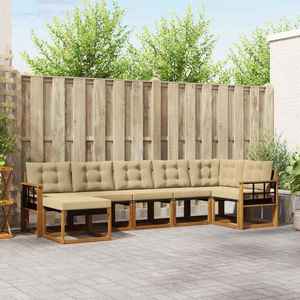 vidaXL Set de canapele de exterior cu pernă 7 pcs Natural și Bej imagine