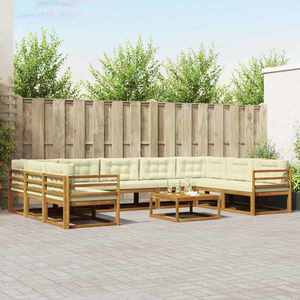 vidaXL Set de canapele de exterior cu pernă 10 pcs Natural și Crem imagine