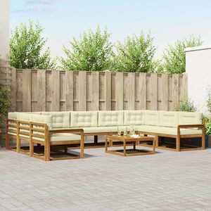 vidaXL Set de canapele de exterior cu pernă 10 pcs Natural și Crem imagine
