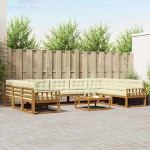 vidaXL Set de canapele de exterior cu pernă 10 pcs Natural și Crem imagine