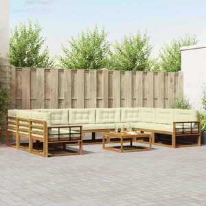 vidaXL Set de canapele de exterior cu pernă 10 pcs Natural și Crem imagine
