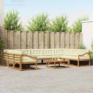 vidaXL Set de canapele de exterior cu pernă 10 pcs Natural și Crem imagine