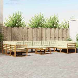 vidaXL Set de canapele de exterior cu pernă 11 pcs Natural și Crem imagine