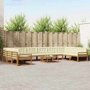vidaXL Set de canapele de exterior cu pernă 11 pcs Natural și Crem imagine
