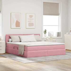 vidaXL Pat cu storage cu saltea cu headboard Roz 160 x 200 cm Catifea imagine