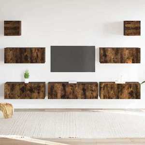 vidaXL Set comodă TV, 7 piese, stejar fumuriu, lemn compozit imagine