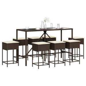 vidaXL Set mobilier bar de grădină, cu perne, 9 piese, maro, poliratan imagine