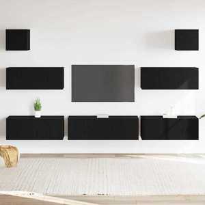 vidaXL Set comodă TV 7 pcs Stejar Negru 100 x 30 x 30 cm Lemn compozit imagine