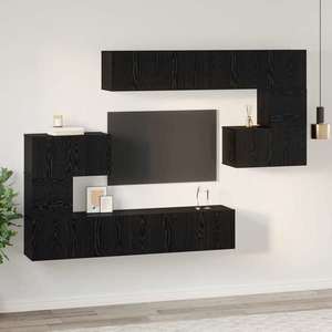 vidaXL Set comodă TV Pe perete 8 pcs Stejar Negru Lemn compozit imagine