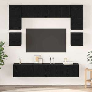 vidaXL Set comodă TV Pe perete 8 pcs Stejar Negru Lemn compozit imagine