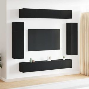 vidaXL Set comodă TV Pe perete Stejar Negru Lemn compozit imagine