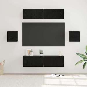 vidaXL Set comodă TV Pe perete 6 pcs Stejar negru Lemn compozit imagine