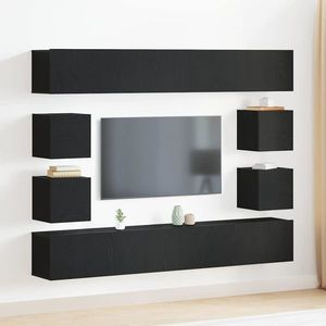 vidaXL Set comodă TV Pe perete Stejar Negru Lemn compozit imagine
