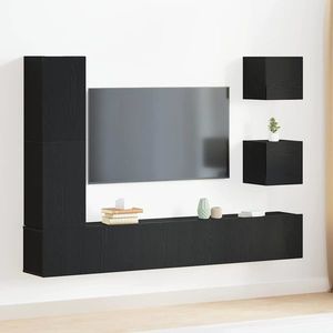 vidaXL Set comodă TV Pe perete 6 pcs Stejar Negru 160 x 30 x 30, 5 cm imagine