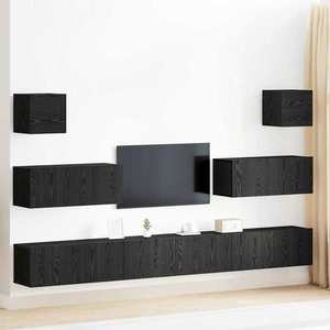 vidaXL Set comodă TV Pe perete Stejar Negru Lemn compozit imagine