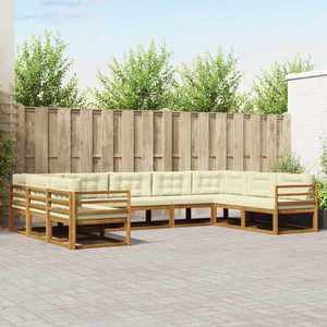 vidaXL Set de canapele de exterior cu pernă 9 pcs Natural și Crem imagine