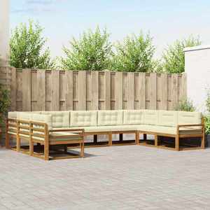 vidaXL Set de canapele de exterior cu pernă 9 pcs Natural și Crem imagine