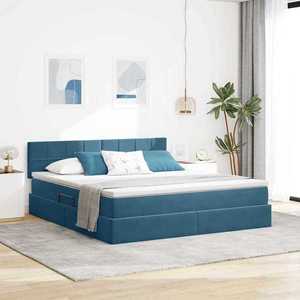 vidaXL Pat cu saltea și LED Albastru închis 160 x 200 cm Catifea imagine
