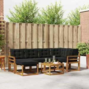 vidaXL Set de canapele de exterior cu pernă 7 pcs Natural și Negru imagine