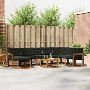 vidaXL Set de canapele de exterior cu pernă 9 pcs Natural și Negru imagine