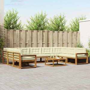 vidaXL Set de canapele de exterior cu pernă 10 pcs Natural și Crem imagine