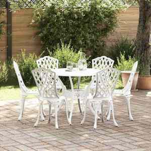 vidaXL Set de masă pentru grădină 7 pcs Alb Aluminiu imagine