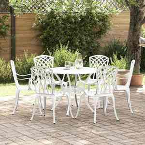 vidaXL Set de masă pentru grădină 7 pcs Alb Aluminiu imagine