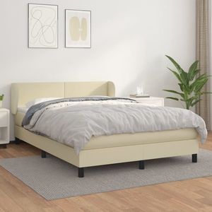 vidaXL Pat box spring cu saltea, crem, 140x200 cm, piele ecologică imagine