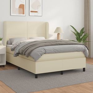 vidaXL Pat box spring cu saltea, crem, 140x190 cm, piele ecologică imagine