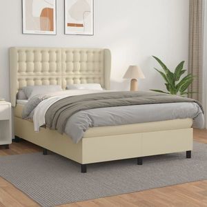 vidaXL Pat box spring cu saltea, crem, 140x190 cm, piele ecologică imagine