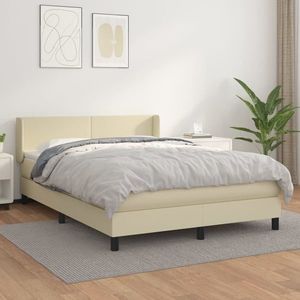 vidaXL Pat box spring cu saltea, crem, 140x190 cm, piele ecologică imagine