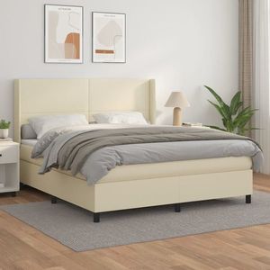 vidaXL Pat box spring cu saltea, crem, 180x200 cm, piele ecologică imagine
