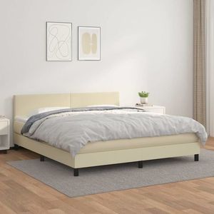 vidaXL Pat box spring cu saltea, crem, 180x200 cm, piele ecologică imagine