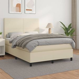 vidaXL Pat box spring cu saltea, crem, 140x200 cm, piele ecologică imagine