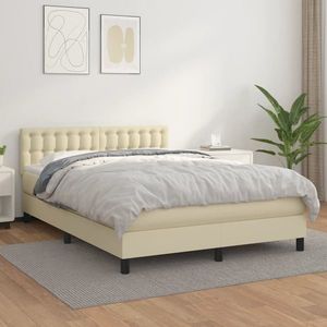 vidaXL Pat box spring cu saltea, crem, 140x190 cm, piele ecologică imagine