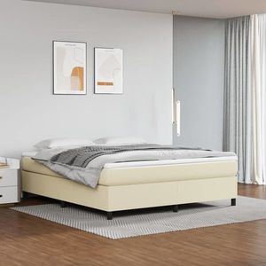 vidaXL Pat box spring cu saltea, crem, 180x200 cm, piele ecologică imagine