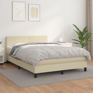 vidaXL Pat box spring cu saltea, crem, 140x190 cm, piele ecologică imagine