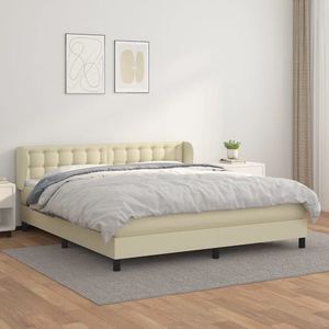 vidaXL Pat cu arcuri, cu saltea, crem, 180x200 cm, piele ecologică imagine