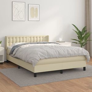 vidaXL Pat box spring cu saltea, crem, 140x190 cm, piele ecologică imagine