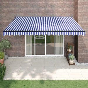 vidaXL Copertină retractabilă automată, albastru și alb, 4, 5x3 m imagine