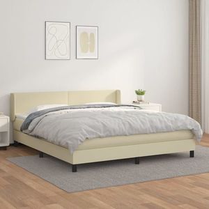 vidaXL Pat box spring cu saltea, crem, 180x200 cm, piele ecologică imagine