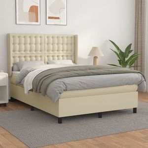 vidaXL Pat box spring cu saltea, crem, 140x200 cm, piele ecologică imagine