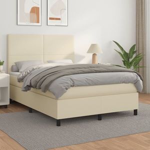 vidaXL Pat box spring cu saltea, crem, 140x190 cm, piele ecologică imagine