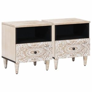 vidaXL Dulap pentru pat 2 pcs Alb 40 x 33 x 46 cm Lemn de mango solid imagine
