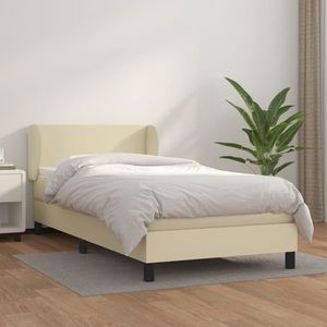 vidaXL Pat box spring cu saltea, crem, 90x200 cm, piele ecologică imagine